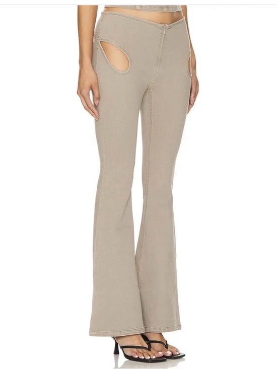 MARRKNULL Denim - High-Rise Cutout Flare Jeans in Taupe